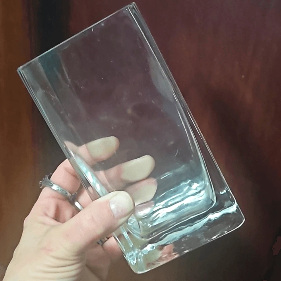 Jarrón pesado rectangular de vidrio corte pesado MCM de alta calidad vintage Foto 3 de 4