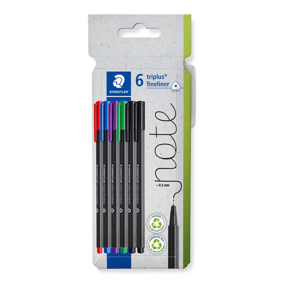 STAEDTLER Fineliner Pens - triplus - 6 Assorted Colours - Pack of 6, 334 C6 Pack