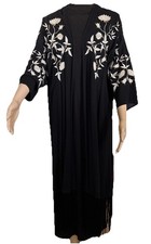 Lunik Black Boho Embroidered Fringe Kimono Open Front Cardigan Size M