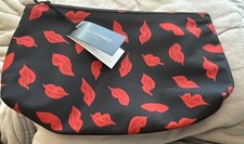 Lulu Guinness BLACK MULTI MEDIUM HANDPAINTED LIPS POUCH BNWT