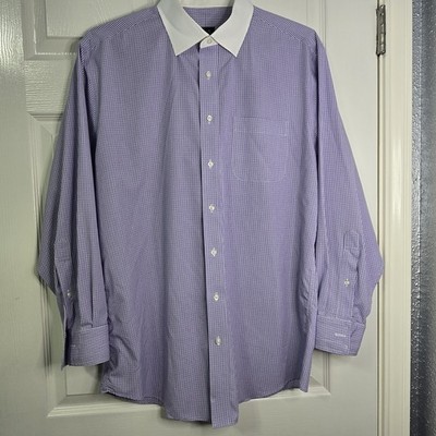 Jos. A. Bank Executive Tailored Fit Purple Check Dress Shirt Cotton 17-34
