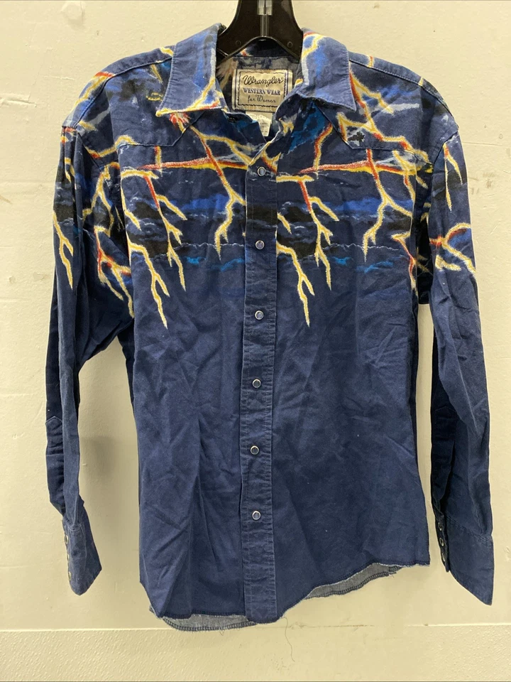 Camisa Vaquera Vintage Wrangler Western Wear Lightning Bolts Botones Nacarados M Foto 3 de 4