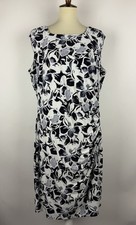 Lauren Ralph Lauren Womens Sheath Dress Size 16 Floral White Black Ruched Lined