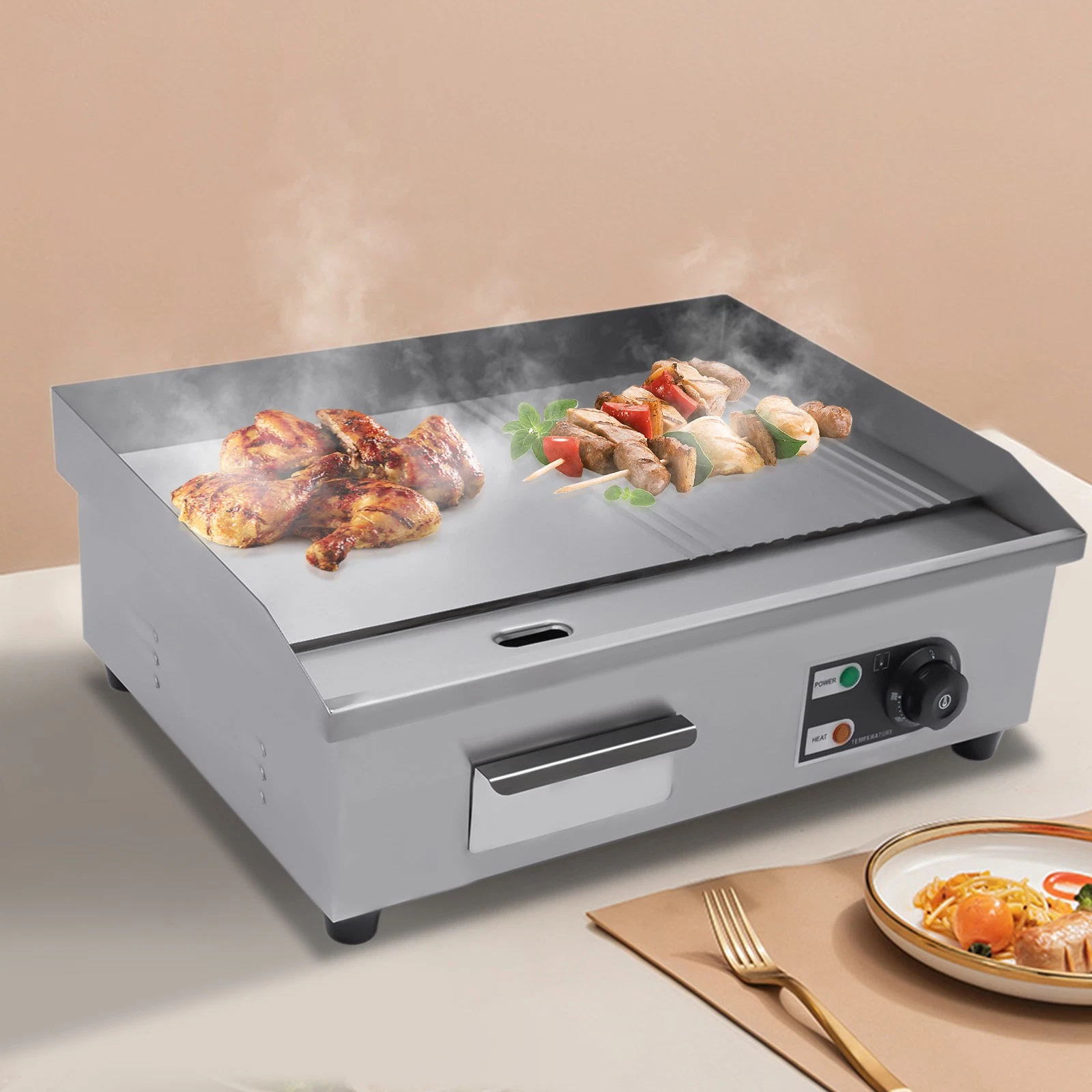 22" 1600W Commercial Electric Tabletop Griddle Flat Top Grill Hot Plate BBQ