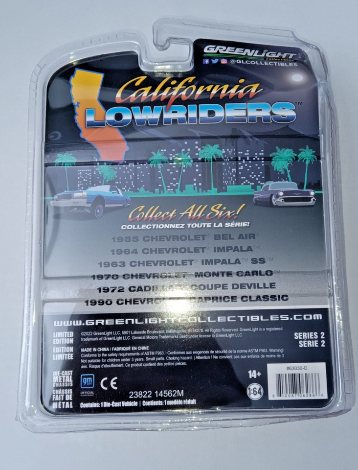 Greenlight 1:64 1970 Chevrolet Monte Carlo Lowrider &ndash; Verde Metallizzato &ndash; Edizione California Lowrider