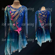 Ice Figure Skating Dress Elasticity Competition Skating Jeweled blue dyeing