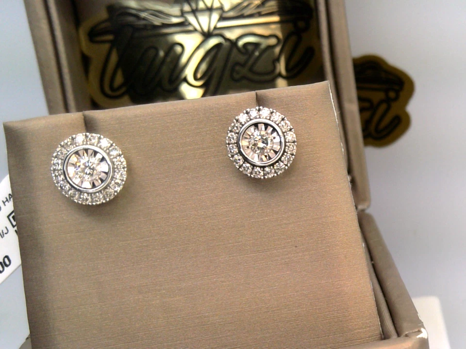 💥10k WHITE Gold⭐$3000- 1/2CT TW CERT Natural DIAMOND HALO CLUSTER Stud EARRINGS - Image 3 of 4
