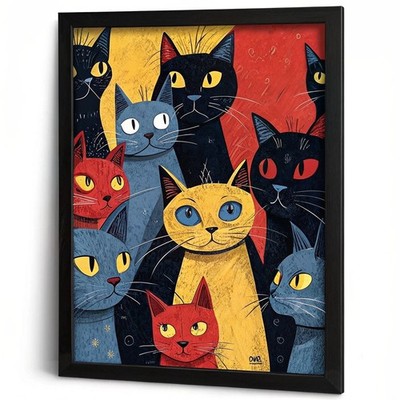 Lebendige Katzen Kunstdruck Kühn & Bunt Katze Wandbild für Katzenliebhaber Deko (2)