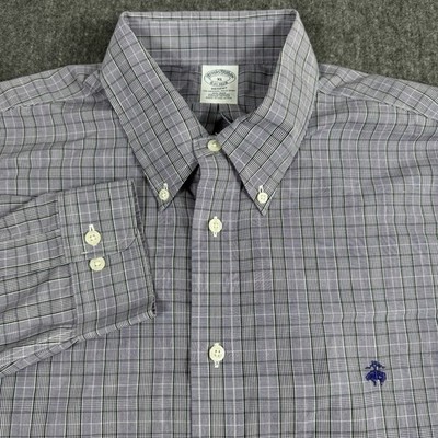 Brooks Brothers Regent Men s XL 100% Supima Cotton Non Iron Plaid Shirt Gray