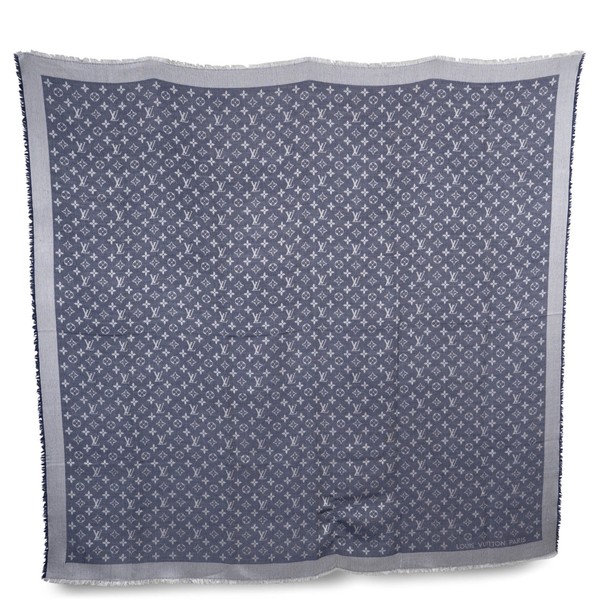 72998 authentischer LOUIS VUITTON marineblau Wolle & Seide MONOGRAM DENIM Schal