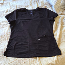 Koi Next Gen Women  s Medical Black Solid V-Neck Scrub Top Polyester Blend S
