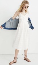 Madewell Embroidered Pleated Wrap Dress Off White (Cloud Lining) Sz L #L8036