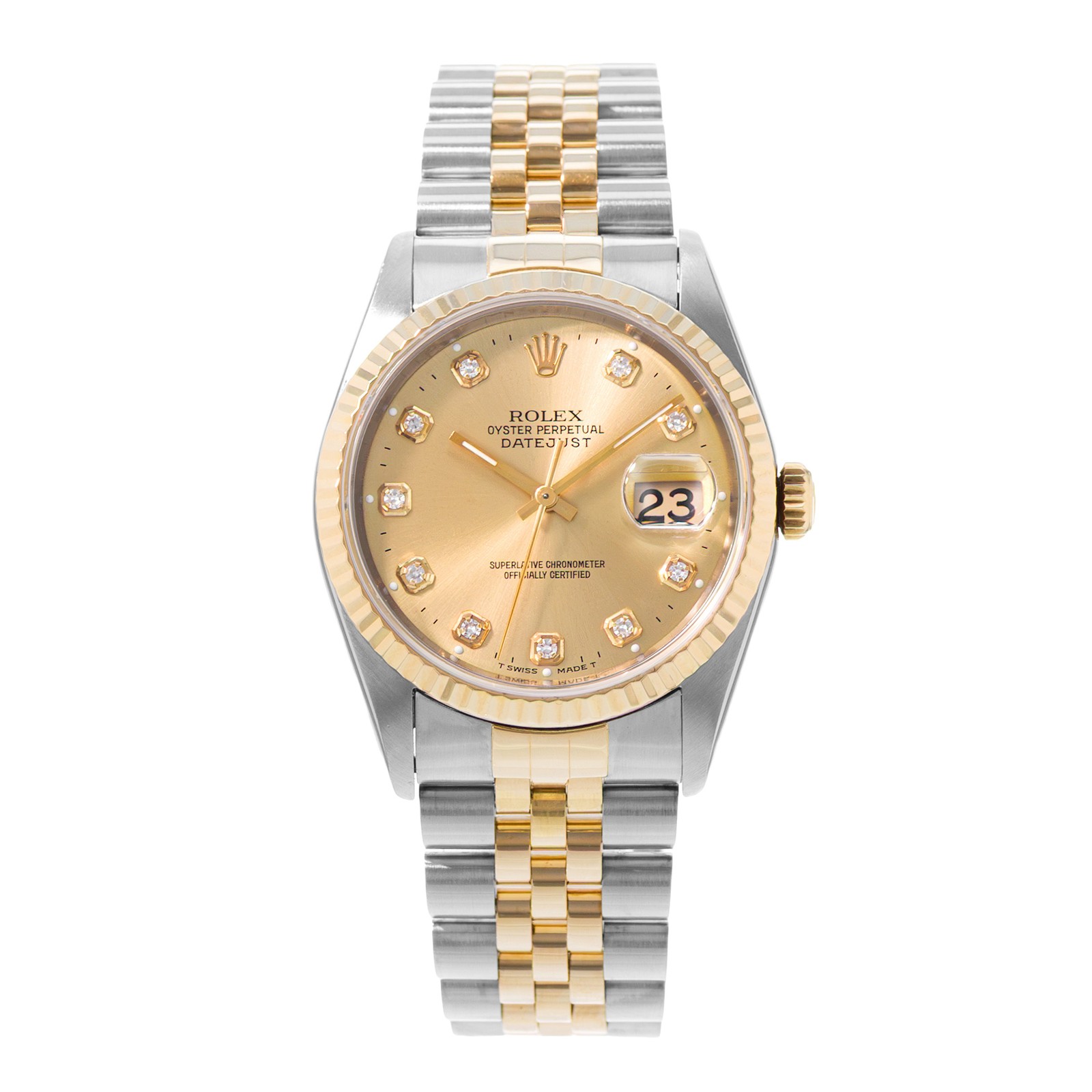 Rolex Datejust 36 16233 Champagne Diamond Steel 18k Yellow Gold Mens Watch 1995 image 2