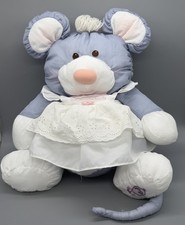 Vtg Fisher Price Puffalump Gray Blue Mouse 1987 Plush Stuffed Animal White Dress