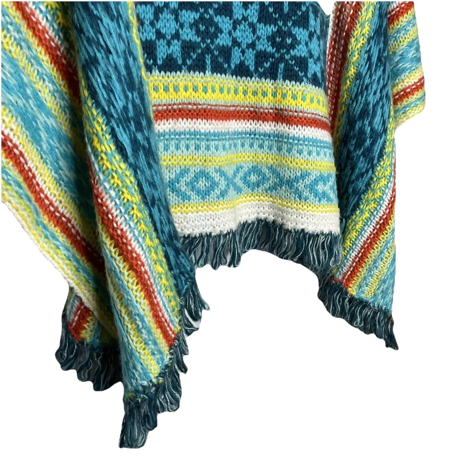 Mystree свитер пончо синий/белый один размер, пуловер, богемное, с бахромой - Изображение 3 из 4