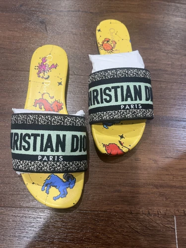 CHRISTIAN DIOR SLIDES ZODIAQUE PIXEL JAUNE & MU TAILLE 35/5 épuisé neuf lire