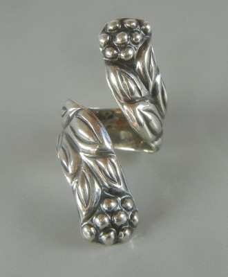 Vintage Mexico Ring Sterling Silver Foliage Bypass ES Size 8 Adjustable