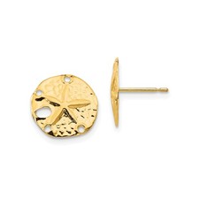 14k Yellow Gold Childrens Sand Dollar Post Earrings
