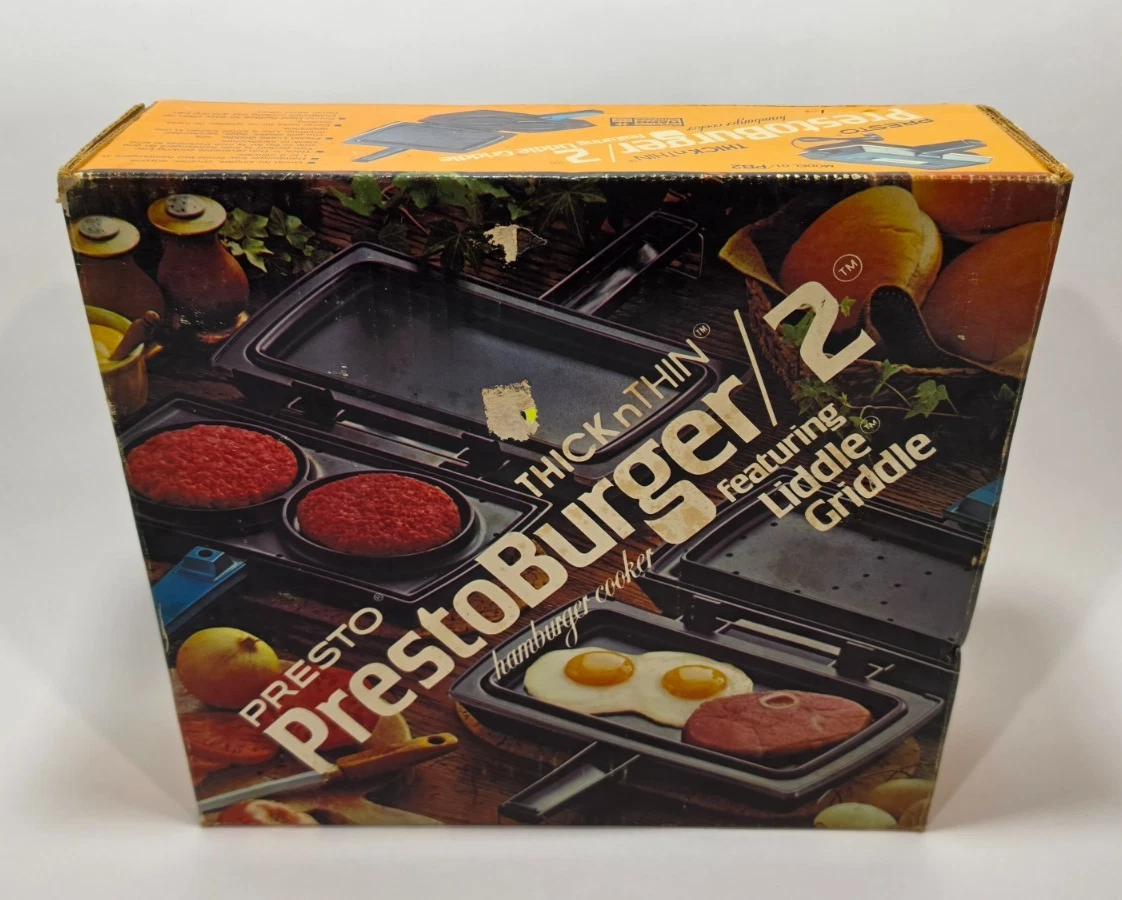 New Sealed PRESTO Hamburger PrestoBurger 2 Burger Cooker Grill Liddle Griddle