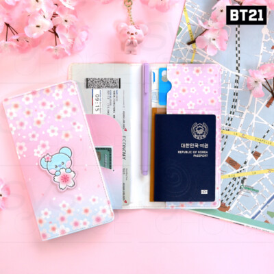 BTS BT21 Goods minini Leather Patch Passport Cover L Size Cherry
