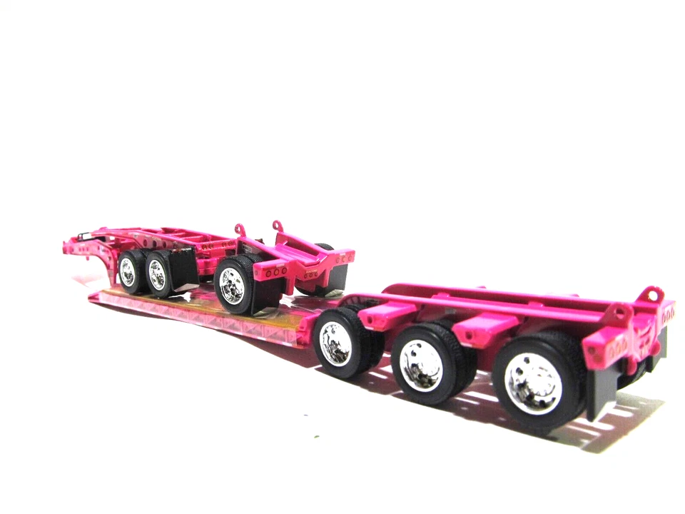 DCP 1/64 SCALE PINK FONTAINE TRIAXLE LOWBOY TRAILER, WITH JEEP & FLIP AXLE - Image 4 of 4