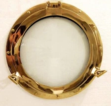 Maritime Ship Boat Wall Window Shiny Golden 15" Porthole Nautical Home Décor