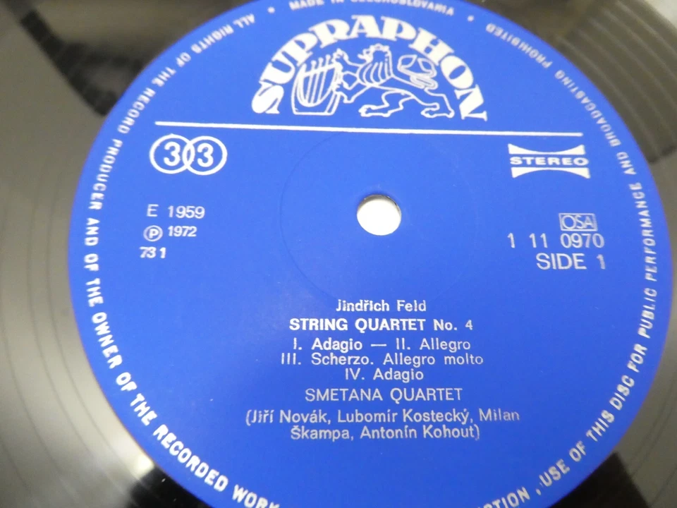 JINRICH FELD JOSEF MATEJ STRING QUARTET SUPRAPHON 1972 LP RECORD CZECHOSLAKIA - Image 3 of 4