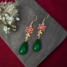 Jade Flower Earrings Jewelry Women Energy 925 Silver Luxury Green Natural