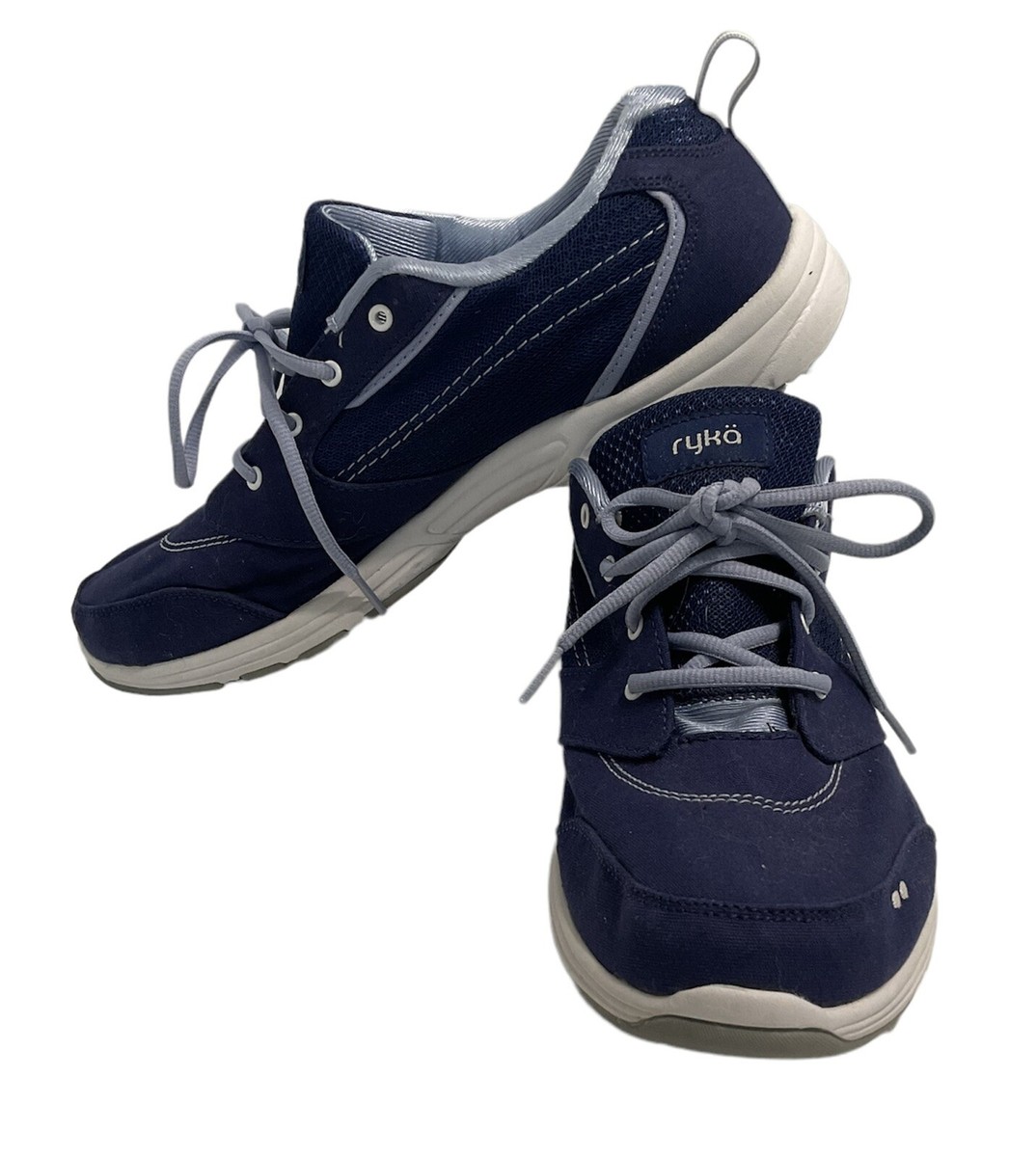 Ryka Women 12 M Teanna Running Shoe Athletic Sneaker Lace Up Blue Canvas  Low Top