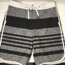 American Eagle Outfitters Men S Board Swim Shorts Black Gray White Stripe Preppy