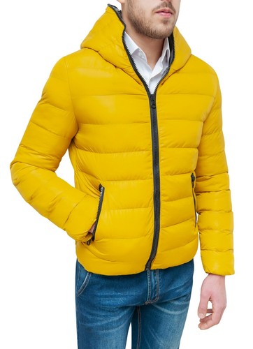 GIUBBOTTO PIUMINO UOMO INVERNALE GIALLO CASUAL GIACCONE CON CAPPUCCIO da M  a 3XL | eBay