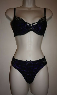 Agent Provocateur Rudy bra & brief set black with rich purple 32B 32C 34B NWT
