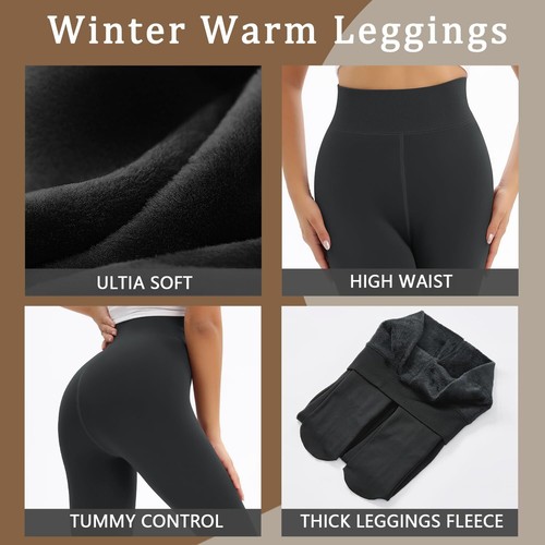 Fleece Lined Leggings for Women Thermal Tummy Control High Waist Winter Warm ... - Picture 3 of 6