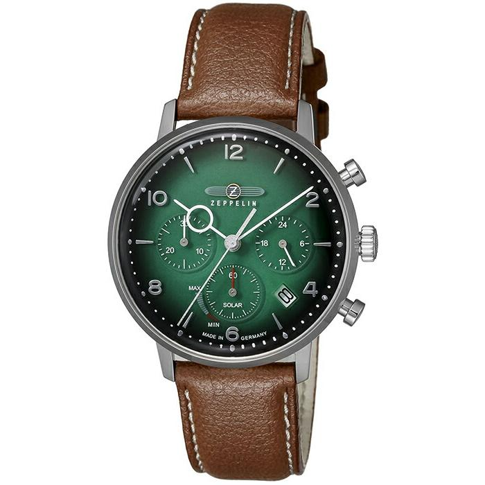 Zeppelin Green Dial Solar Watch Hindenburg Chronograph Leather