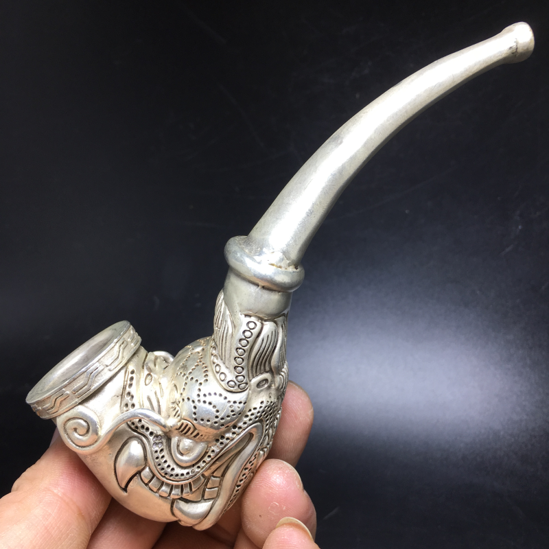 Tibetan silver copper faucet pipe smoking tool statue sacred tobacco rod -1pcs