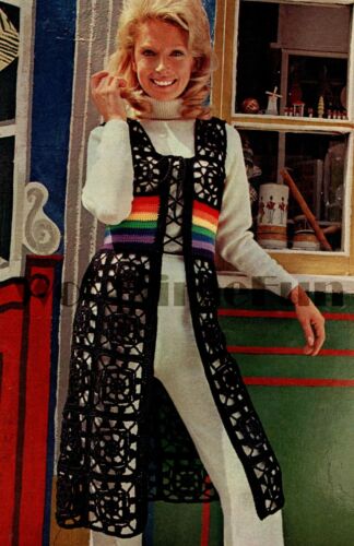 Crochet Pattern Vintage Long/Hippy/Festival/Boho Waistcoat. 32-36" Bust. - Picture 1 of 1