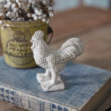 Colonial Tin Works Cast Iron Antique White Rooster Figurine, 3.5-inch Height