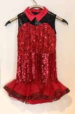 Weissman Girls Dance Skate Costume Outfit Red Sequin Polka Dot Mesh LC Large