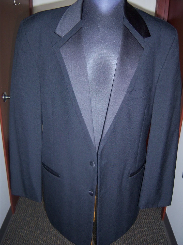Black Tuxedo Jacket - Perry Ellis Vail two button Satin Notch Lapels -V2 - Image 3 of 4