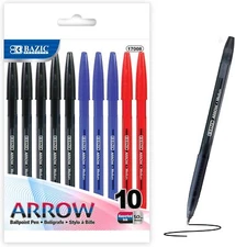 BAZIC Arrow Ballpoint Pens, 1.0 mm Medium Point Assorted Colors Stick Pen, Smoot