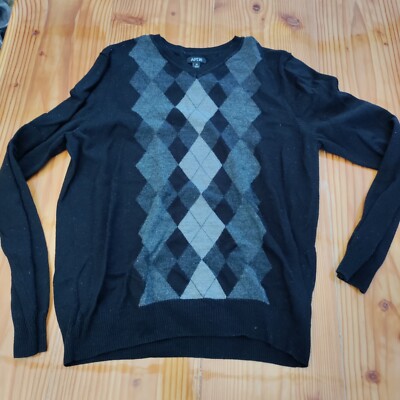 apt black argyle v-neck sweater 50% merino wool 50% acrylic sz m