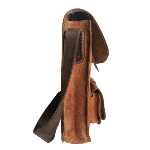 Vintage 70s distressed rectangular shaped brown l… - image 4