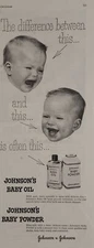 1951 Print Ad Johnson's Baby Oil & Powder Crying Baby & Happy Baby