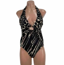 VTG 90s Plus 18 Speigel Low Cut Resort wear Slimming 1pc Swimsuit Animal Print