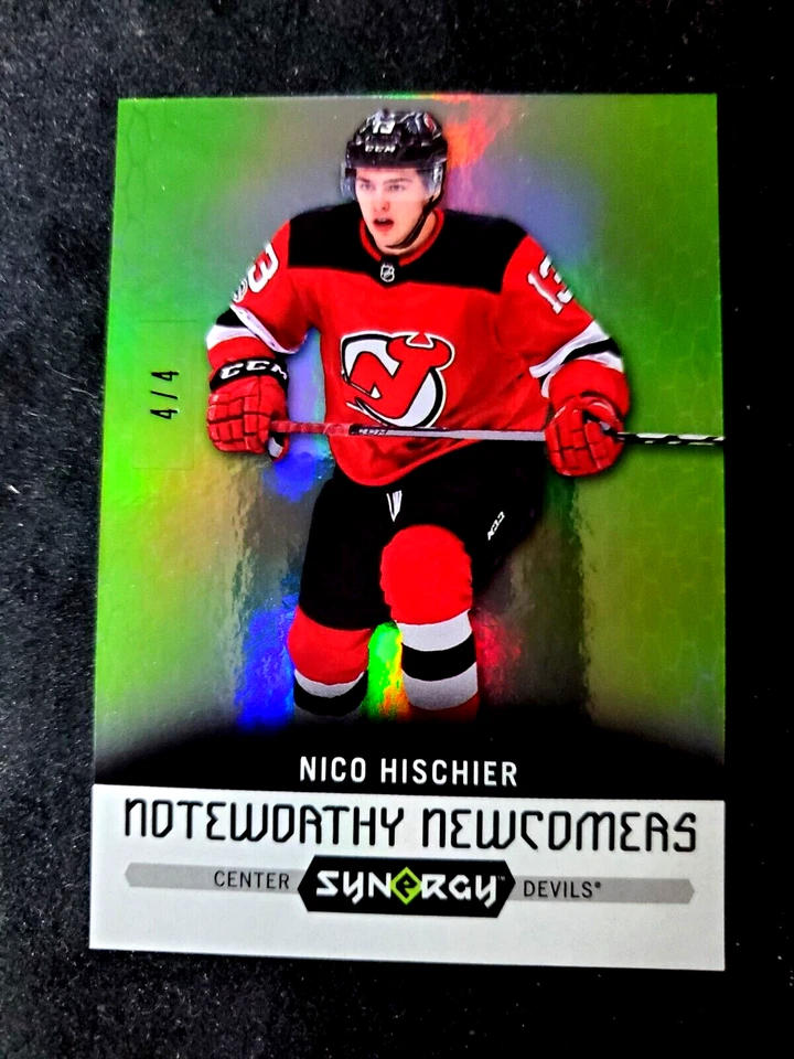 2017-18 Nico Hischier Upper Deck Synergy Noteworthy Newcomers Green Foil /4 RARE - Image 3 of 4
