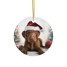 Hanging Ceramic Christmas Tree Ornament - Wirehaired Vizsla Puppy Design
