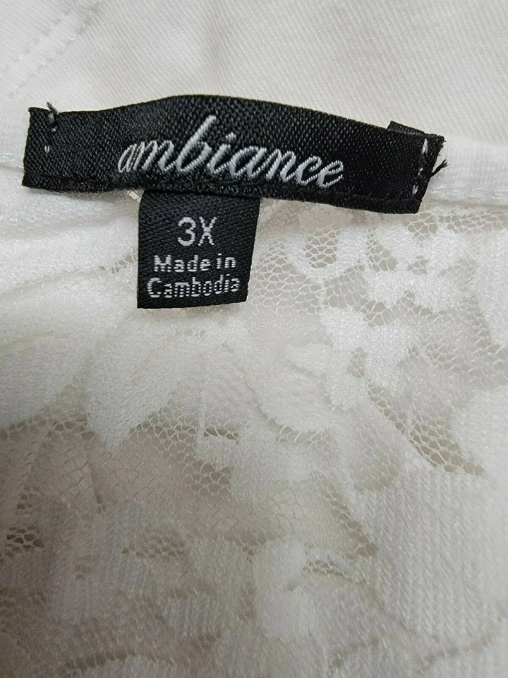 Camisa Top Blusa Ambiance Mujer Talla 3X Blanca Floral Foto 2 de 4