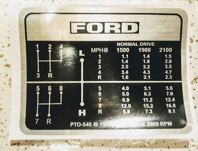  Tractor Gear Shift Decal to to fit Ford 8-Speed 5000 5100 5600 6600 6700 7000