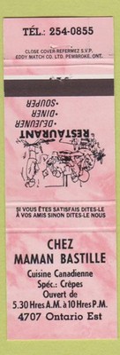 Matchbook Cover - Chez Maman Bastille QC pink