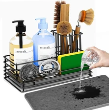 Kitchen Sink Caddy: Sink Sponge with Instant Drying Stone, Metal Stainless Steel